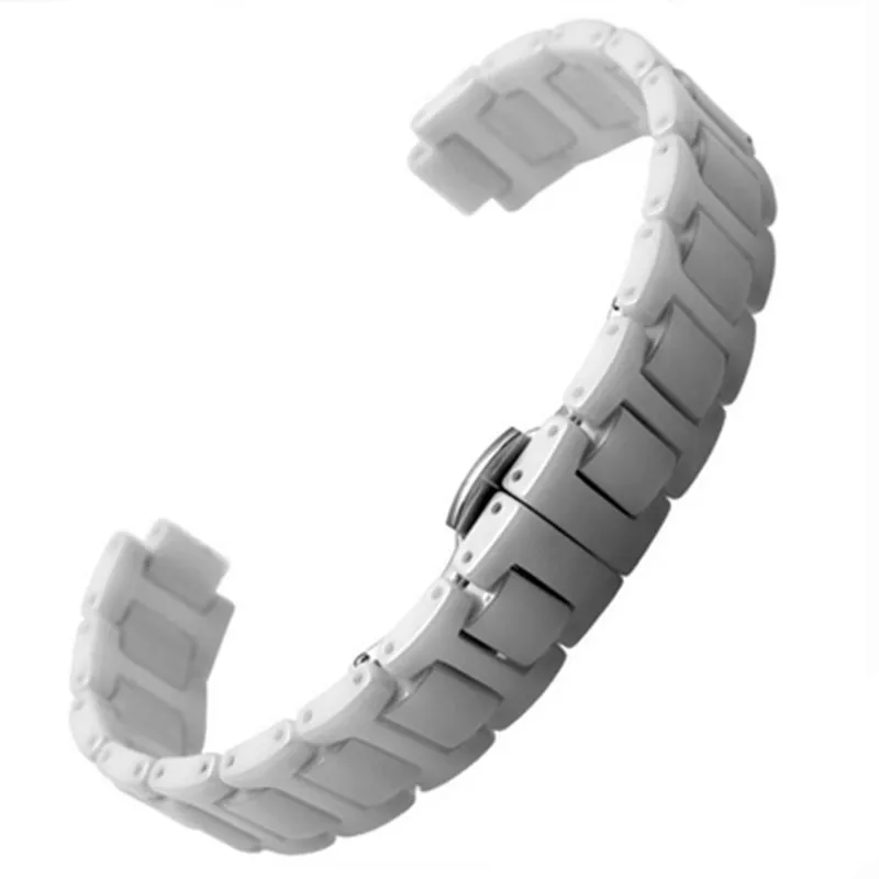 New HQ Ceramic Watchband 14*8 / 20*12 mm Watche Band Strap Belt Black With Folding Clasp  Buckle For Ballon Bleu Series