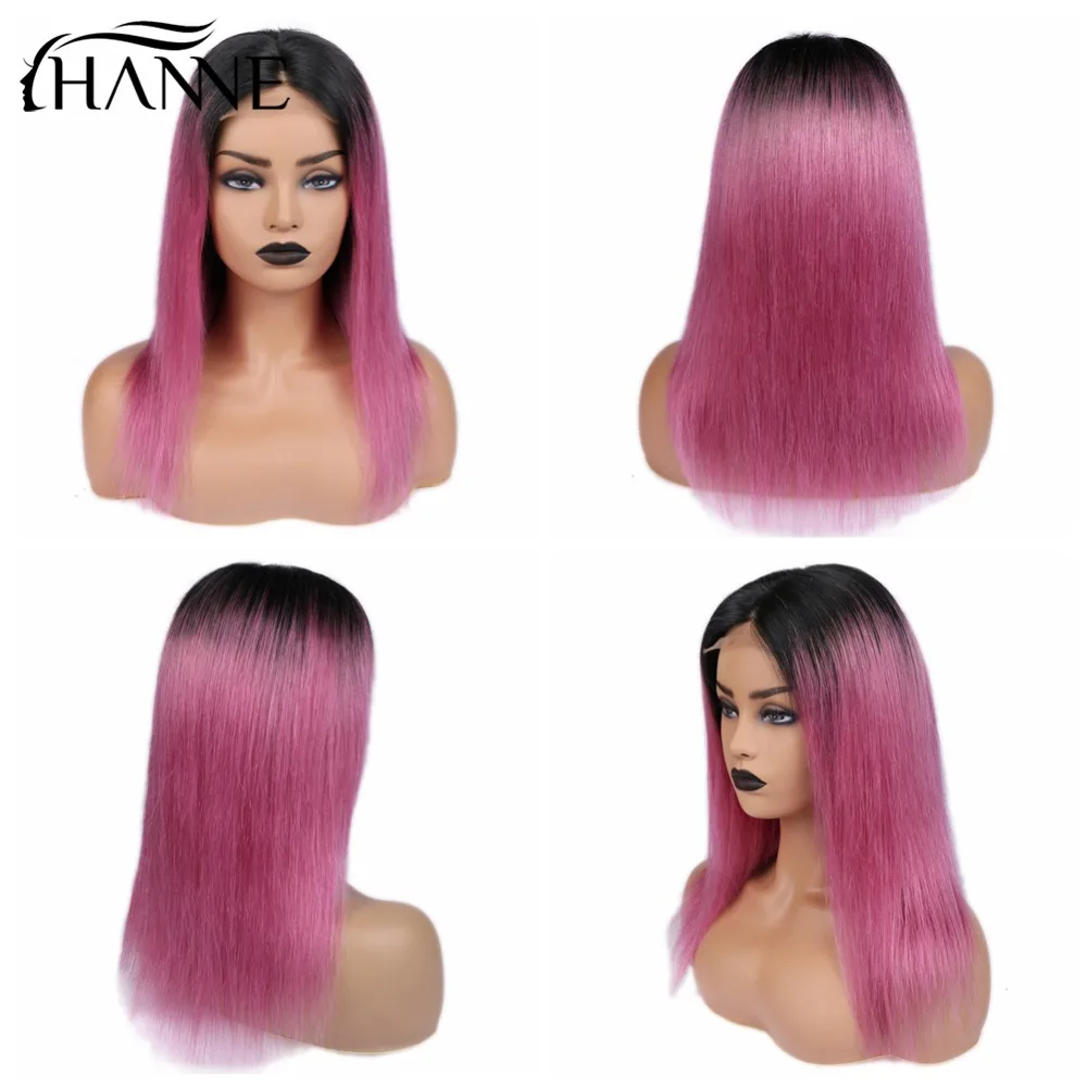 Парики из натуральных волос HANNE 4*4 розовый смешанный фиолетовый цвет 150