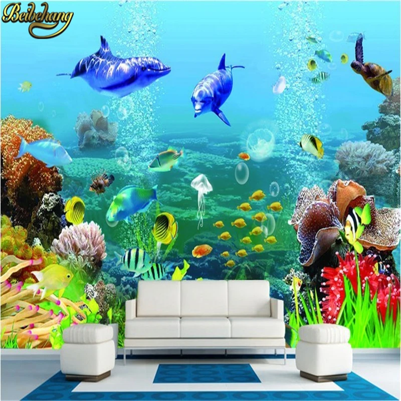 

beibehang mural wall paper Underwater World TV Background Bedroom Living Stereo 3d photo wallpaper papel de parede para quarto