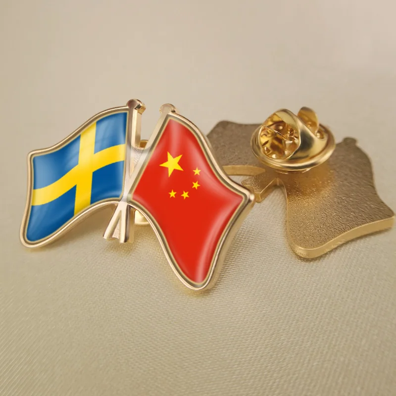 

Sweden and China Crossed Double Friendship Flags Lapel Pins Brooch Badges