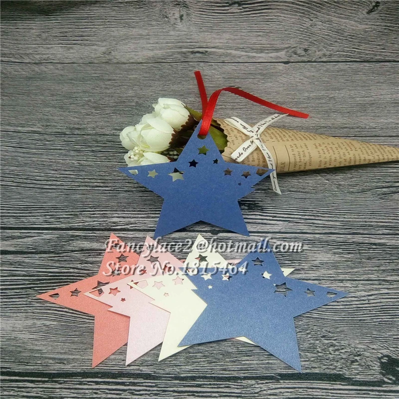 

60pcs Laser Cut Star Place Card Paper Card Hang Tag Gift Card Ornaments Hanging Thank you Card Party Event Decoration Supplies