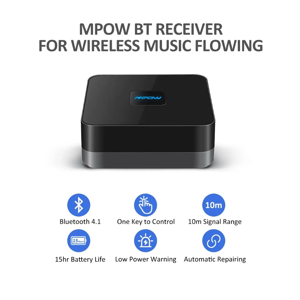 Mpow Bluetooth 4,1 приемник беспроводной аудио адаптер с высококачественным стереозвуком и встроенным аккумулятором Bluetooth музыкальный приемник