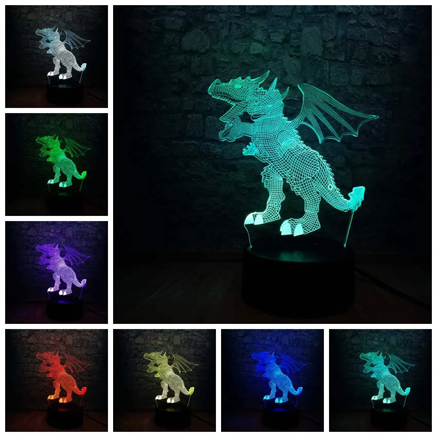 style 9 Парк Юрского периода акриловый светодиодный ночник 3D Динозавр свет RGB 7 цветов Изменение USB База переключатель выставка малыш Рождественская игрушка на подарок для мальчика - Испускаемый цвет: style 9