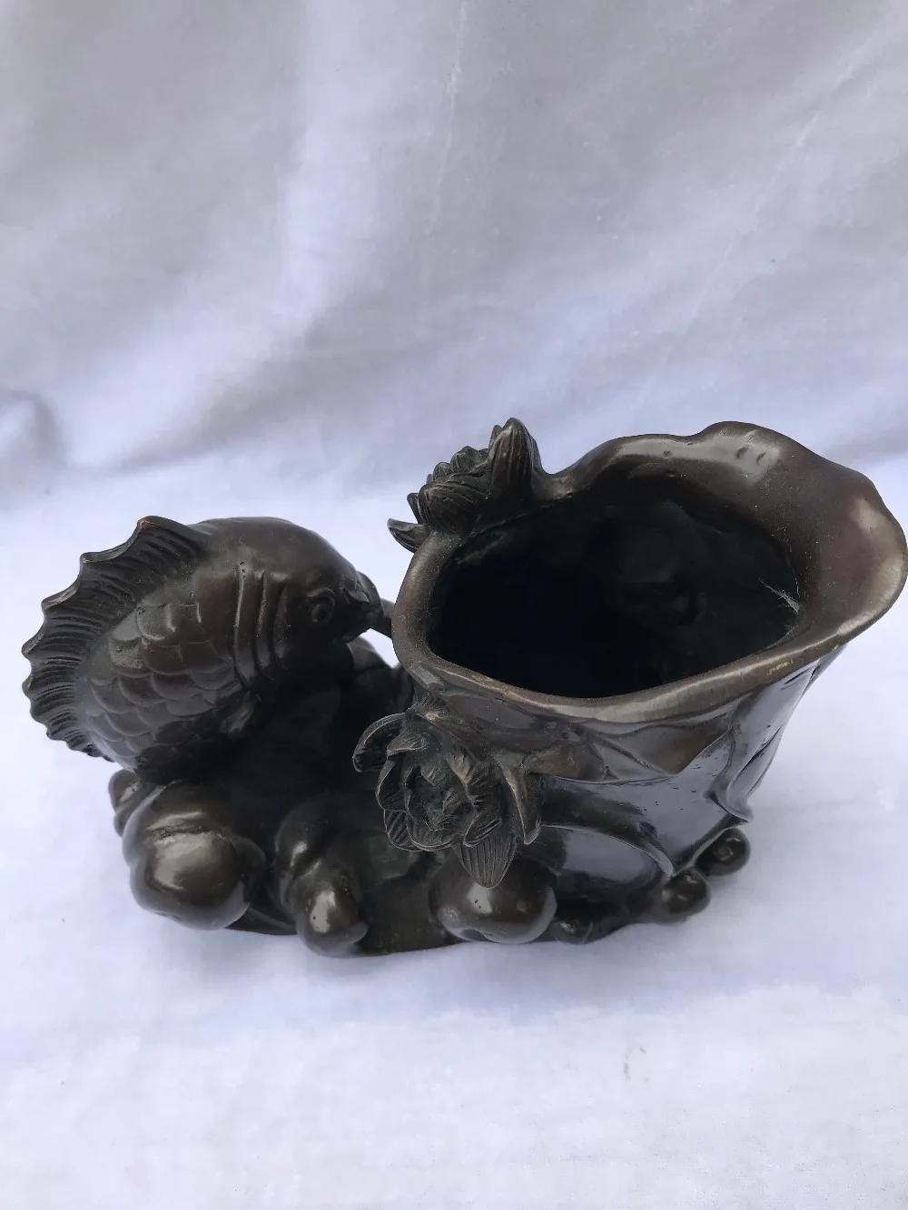 Old Chinese fengshui bronze Auspicious Fish Gourd Lucky Brush Pot pencil vase | Дом и сад