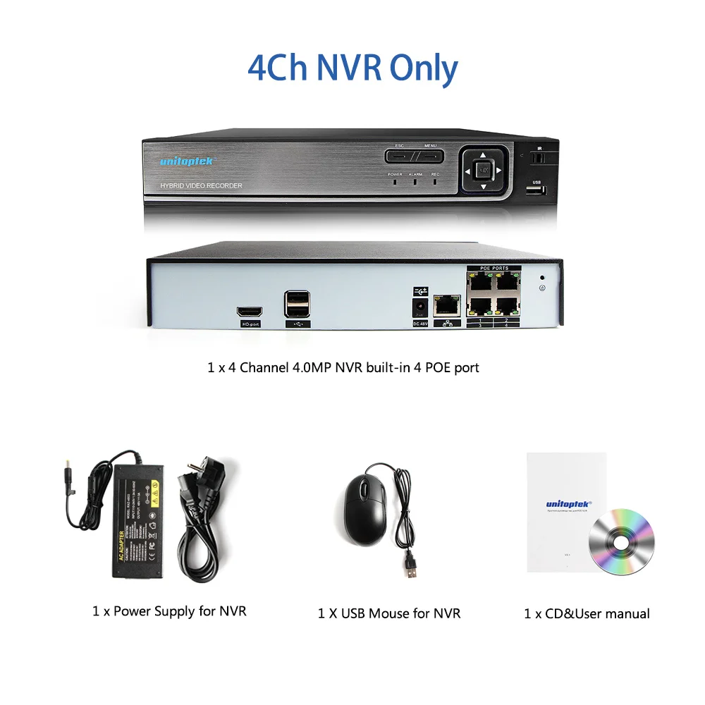 4Ch NVR Only 4CH 48 В POE NVR система видеонаблюдения H.265 HD 4MP POE ip-камера наружная камера безопасности Водонепроницаемый комплект видеонаблюдения Plug And Play - Цвет: 4Ch NVR Only