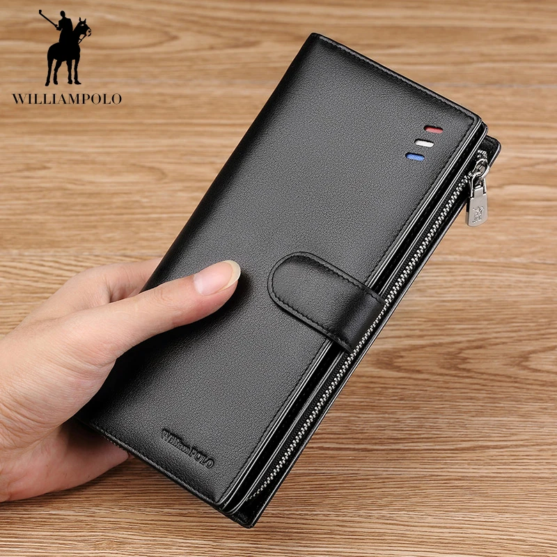 Мужской Длинный кошелек WilliamPolo из натуральной кожи с держателем для кредитных
