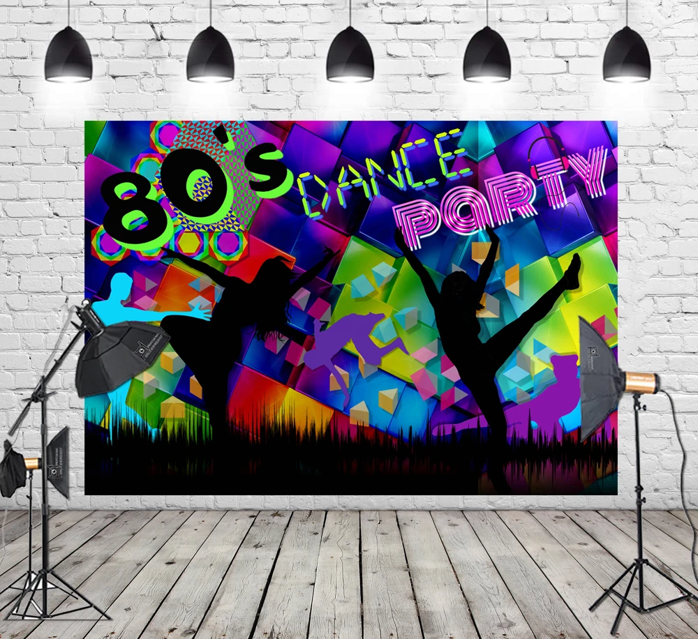 

HUAYI 80's Dance Party Backdrop for Photography 80s Party Decorations Photo Background Studio Props Photocall XT-7492