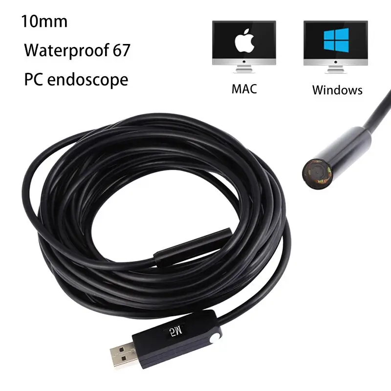 USB Инспекционная камера 10 мм 5 м бороскоп в виде змеиной трубки с 6 светодиодный