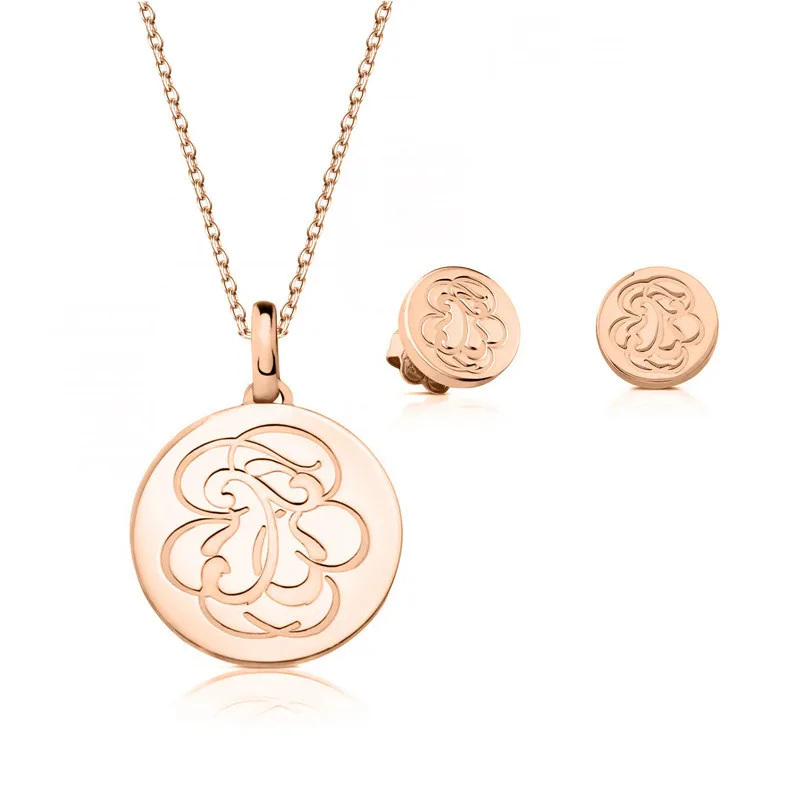 Rose Gold Новая мода для женщин и мужчин, серебро, розовое золото, черный, нержавеющая сталь, Круглый, животное, цветок, медведь, ожерелье, серьги, ювелирные наборы - Окраска металла: Rose Gold