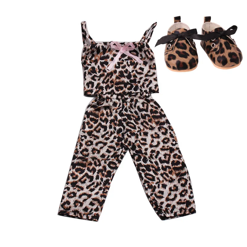 Leopard grain 18 дюймовая кукольная одежда для девочек, розовый свитер, повседневный костюм с обувью, американское платье для новорожденных, детские игрушки, подходят для 43 см, детские куклы c46 - Цвет: Leopard grain