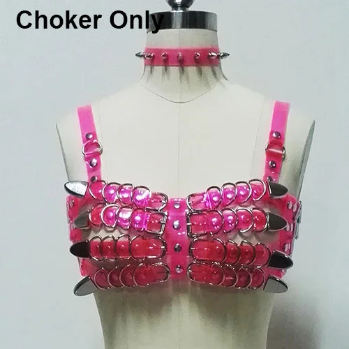 Choker Silver Ручной работы неоновый розовый шипами Ошейник Жгут 4 ряда клетчатый укороченный топ бюстгальтер винил ПВХ Связывание Пояс Талия юбка платье цепи - Цвет: Choker Silver