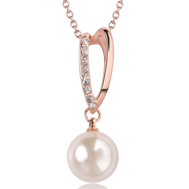 

Trendy 2021 New White Crystal Pearl Necklace Pendant For Women Rose Gold Pendant P2051