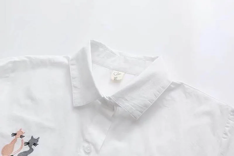 VOGUEIN Новая женская летняя полосатая блузка с коротким рукавом и вышивкой кота