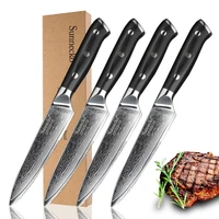 sunnecko premium 4pcs damascus kitchen knives 5 steak knife japanese vg10 steel blade razor sharp meat cutter knife g10 handle