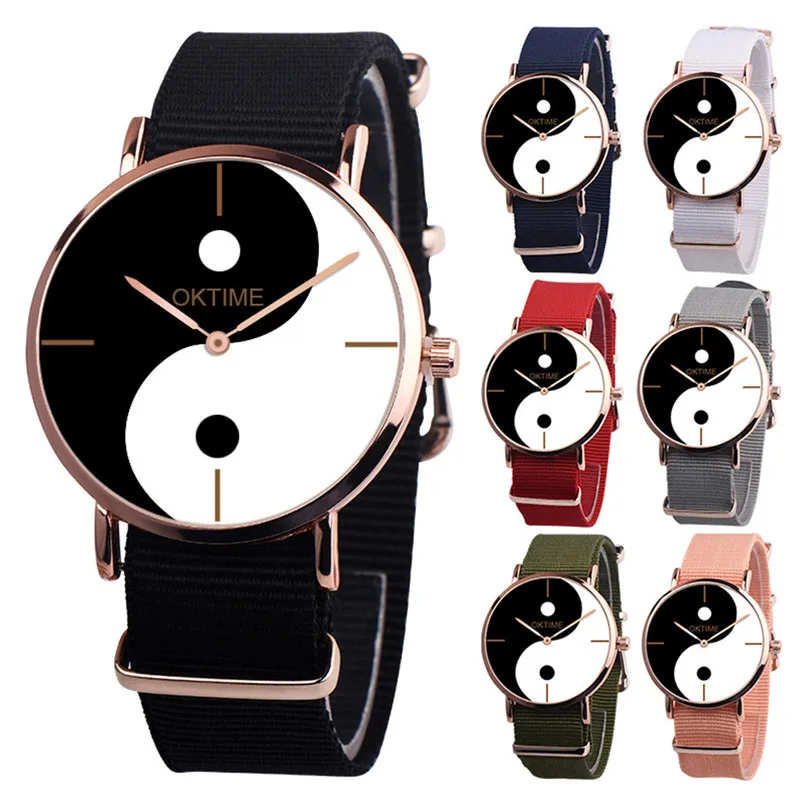 2018 Yin Yang Symbol часы Тай Чи черно белые холщовые женские мужские модные аксессуары