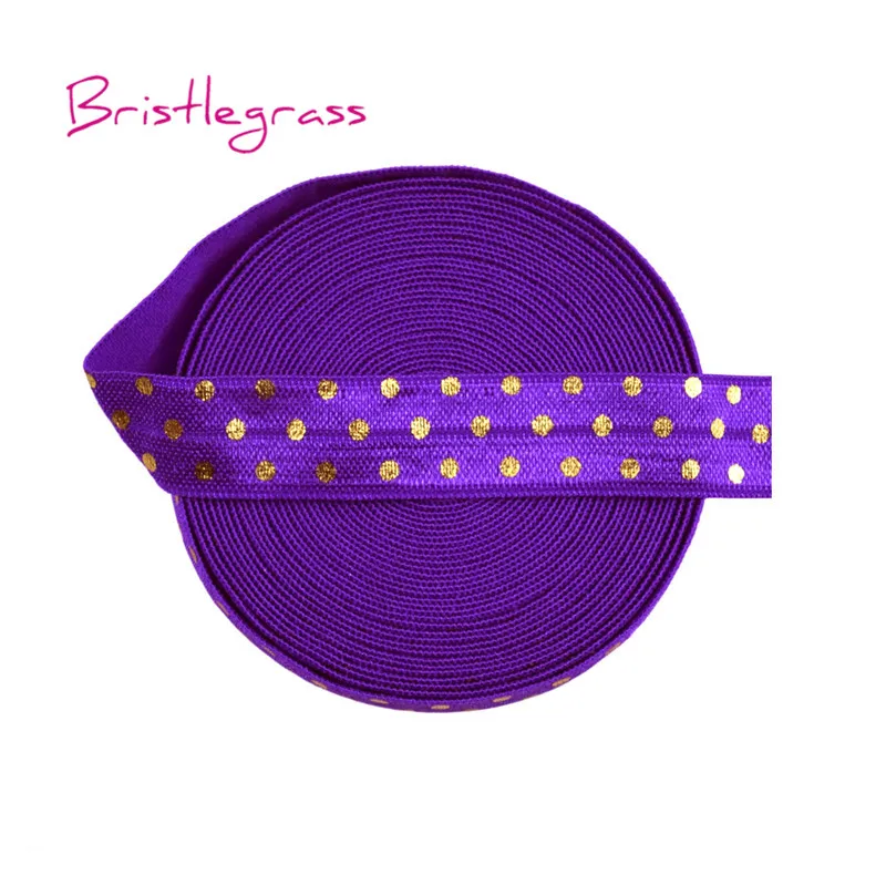 Purple BRISTLEGRASS 5 ярдов 5/" 15 мм Золотая фольга горошек блестящая складка над эластичными врагами повязка из спандекса для волос повязка на голову кружево отделка Шитье - Цвет: Purple