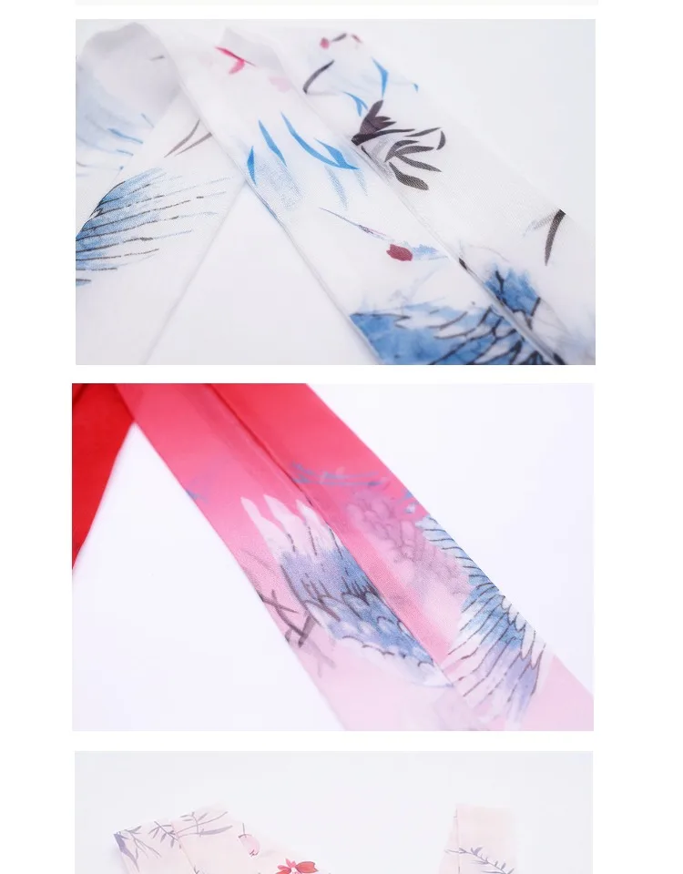 high quality Chiffon Antique hanfu cos hair band costume studio cranes printing hair rope hair restoring ancient ways