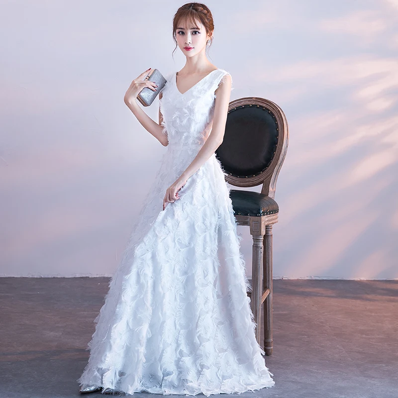 Treutoyeu Evening White Dress for Princess Summer New Fashion Floor Length Pure V-Neck Party D074 | Женская одежда