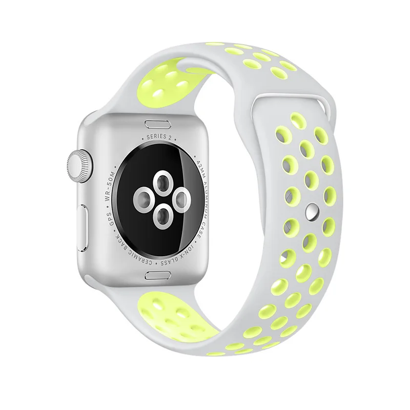 Силиконовый спортивный ремешок, цветной ремешок для Apple Watch, 44 мм, 42 мм, 40 мм, 38 мм, черный/Вольт браслет iwatch, серия 5, 4, 3, Ремешки для наручных часов - Цвет ремешка: Silver Yellow