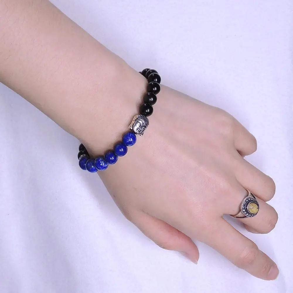 Бесплатная доставка мужской/женский каменный браслет черный обсидиан Lapis