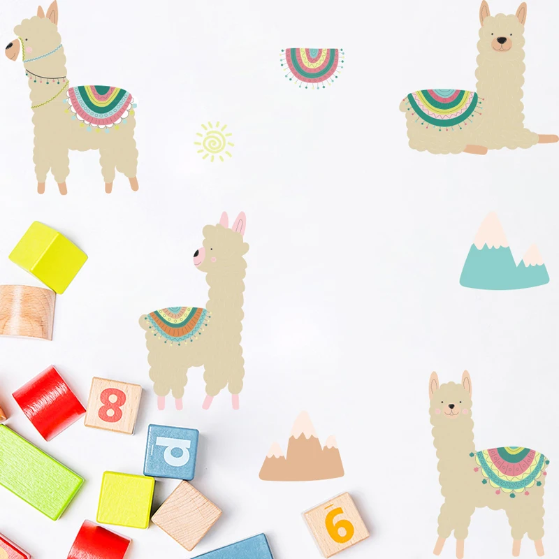 Tofok Ins 24 шт./компл. Мультфильм Альпака стены Стикеры Nordic Стиль DIY детские, для малышей украшения комнаты обои Съемный домашний Декор наклейки