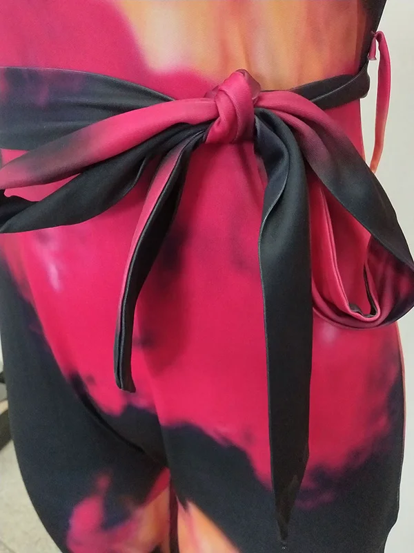 

2019 Casual Playsuit For Women Off Shoulder Jumpsuit Long Sleeve With Belt Calf-Length Pants Print Floral Slinky Casual Bodysuit