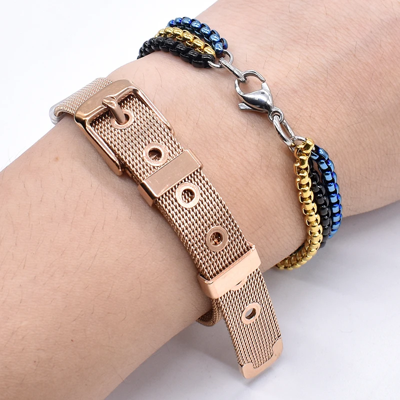 AMUMIU золотые синие черные браслеты из нержавеющей стали для женщин повседневные