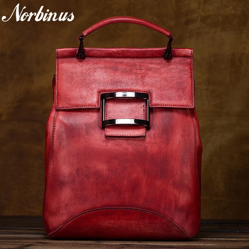 Norbinus Women Natural Cowhide Backpack Rucksack Genuine Leather Vintage Ladies Travel Daypack School Bags for Teenager Girls