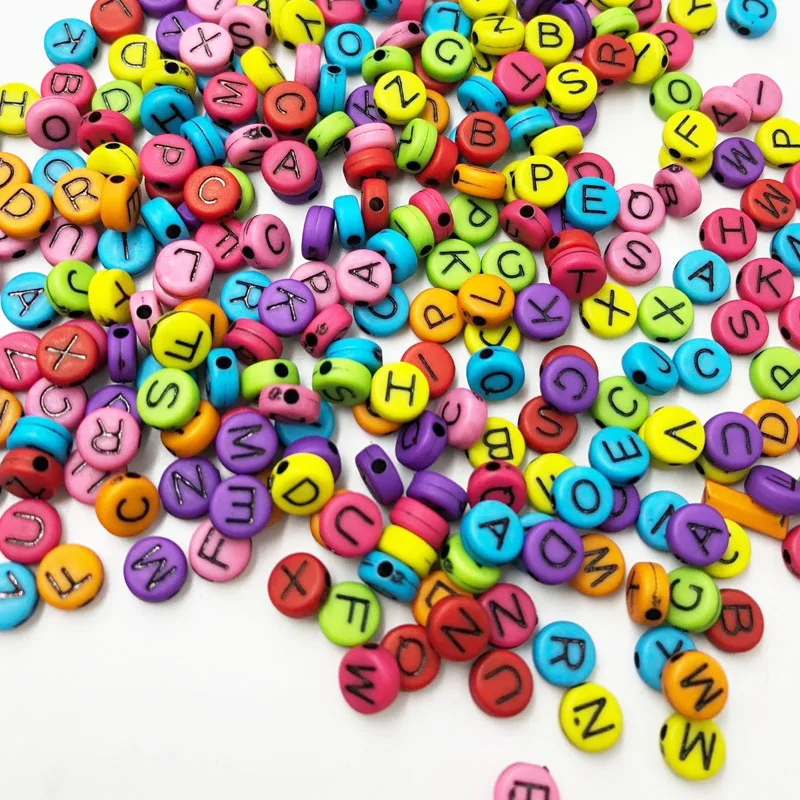 100 pcs 7mm Mix Color Acrylic Cube Round Letter Alphabet Beads spacer | Дом и сад