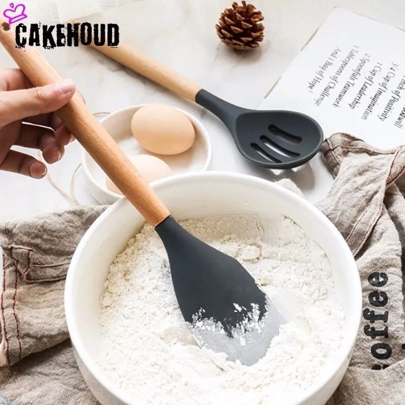 CAKEHOUD 9 шт набор деревянная ручка силикон кухонные принадлежности антипригарная