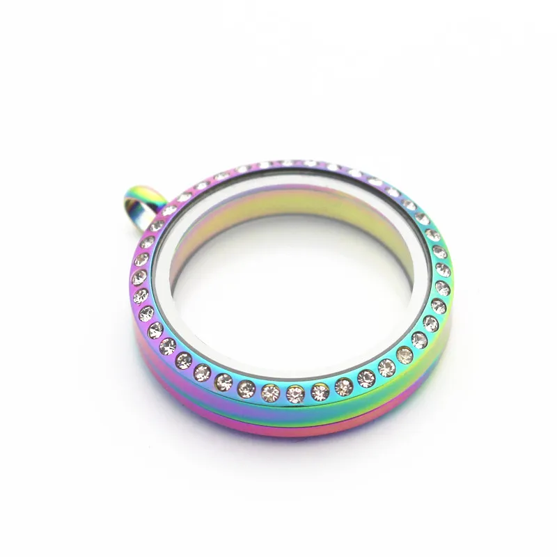 

5pcs/lot 30mm Rainbow Stainless Steel Twist Living Glass Memory Floating Locket Pendant Rhinestone Locket Necklace DIY Jewelry
