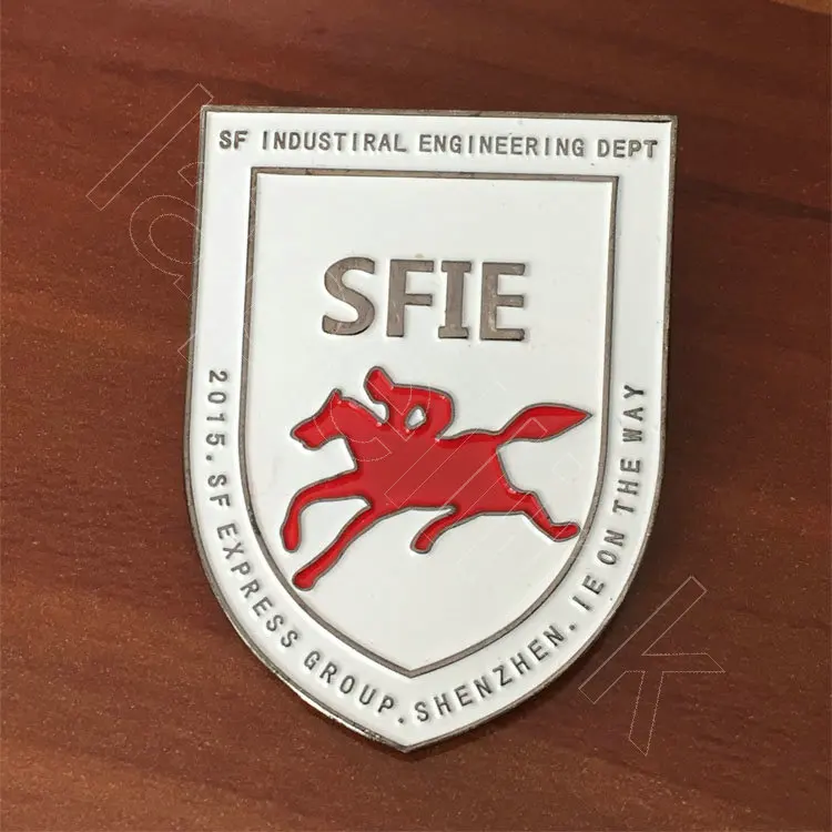 

Head and horse pin badges,baked finished shield shaped badges pin,white heart shaped metal pins