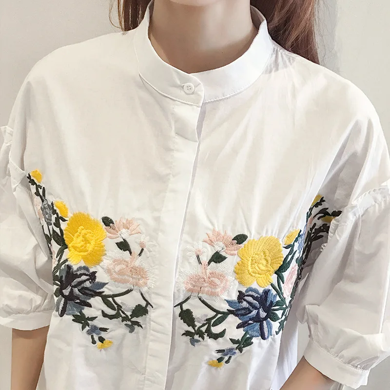 Летние синие и белые повседневные топы с вышивкой блузка для беременных