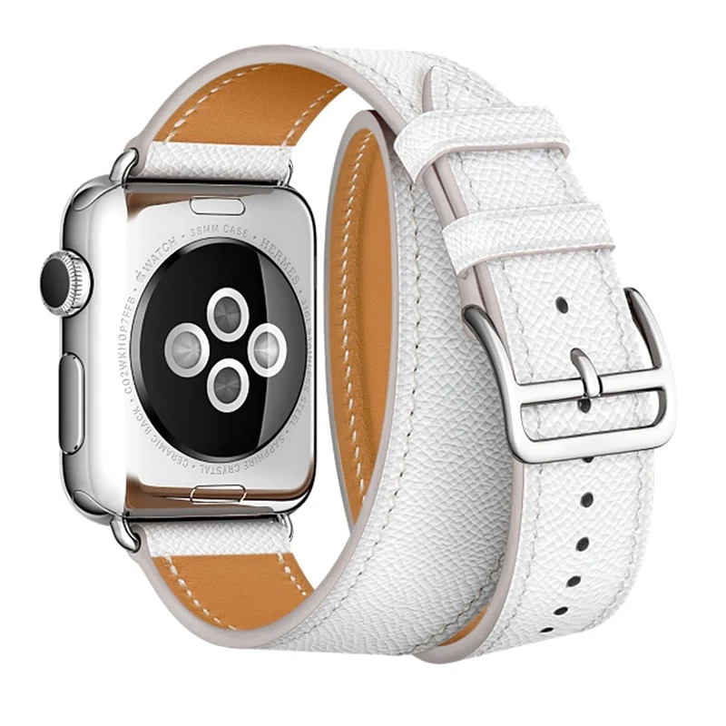 Ремешок для часов с двумя петлями для Apple Watch 1, 2, 3, 4, ремешок 38 мм, 40 мм, 42 мм, 44 мм, ремешок из натуральной кожи в стиле панк для Apple Iwatch - Цвет ремешка: White