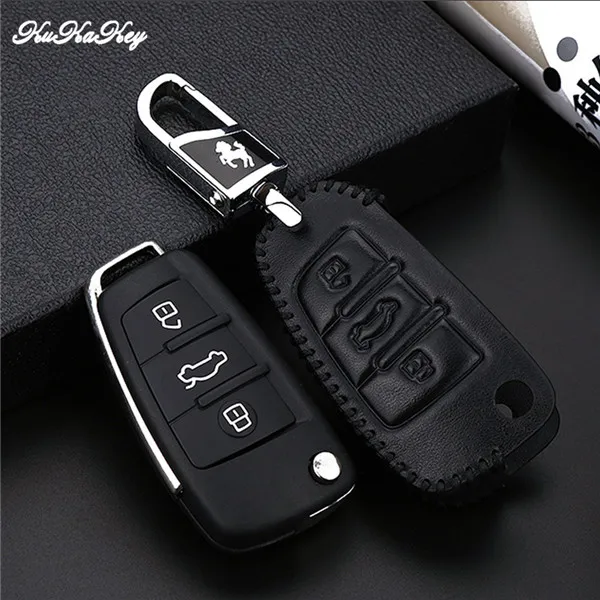 black 3 button Пульт дистанционного управления авто, брелки для ключей, защитный чехол-раковина из натуральной кожи чехол для ключей Audi A6 A1 Q3 Q7 TT R8 A3 S3 флипа ключа автомобиля аксессуары - Название цвета: black 3 button