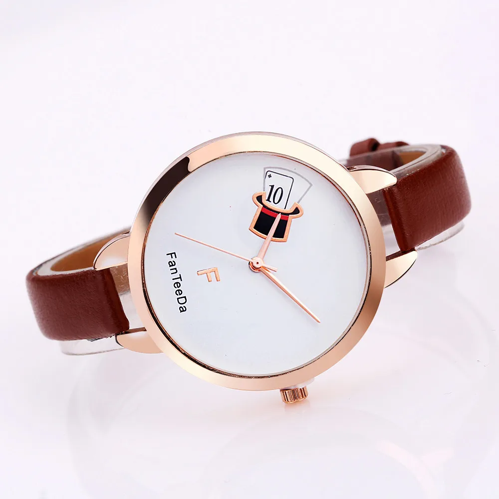 FanTeeDa женские часы с аналоговым сплавом Reloj hombre кожаный ремешок уникальные