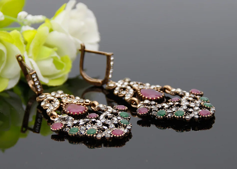 Роскошные турецкие женские свадебные Винтажные серьги антикварные золотистые