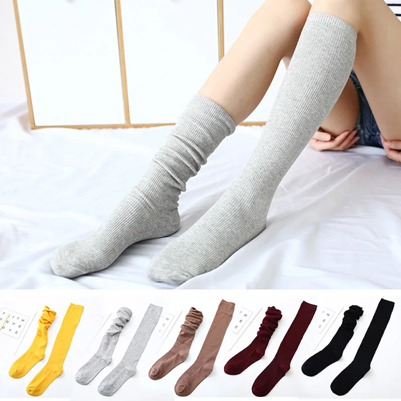 Осенне зимние женские длинные носки однотонные высокие до бедра милые свободные