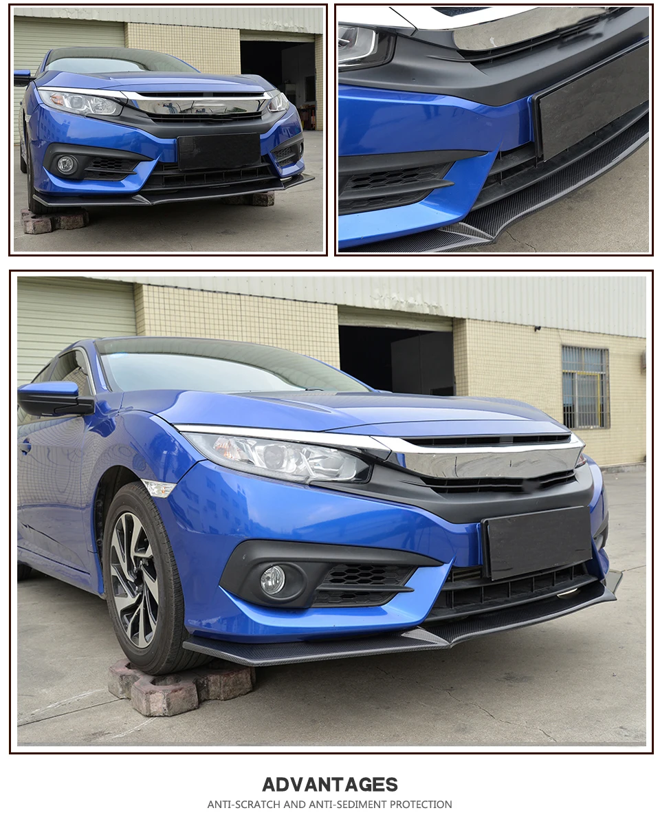 Автомобильный передний бампер для губ Honda CIVIC 10th глянцевый карбоновый передник для губ разветвитель