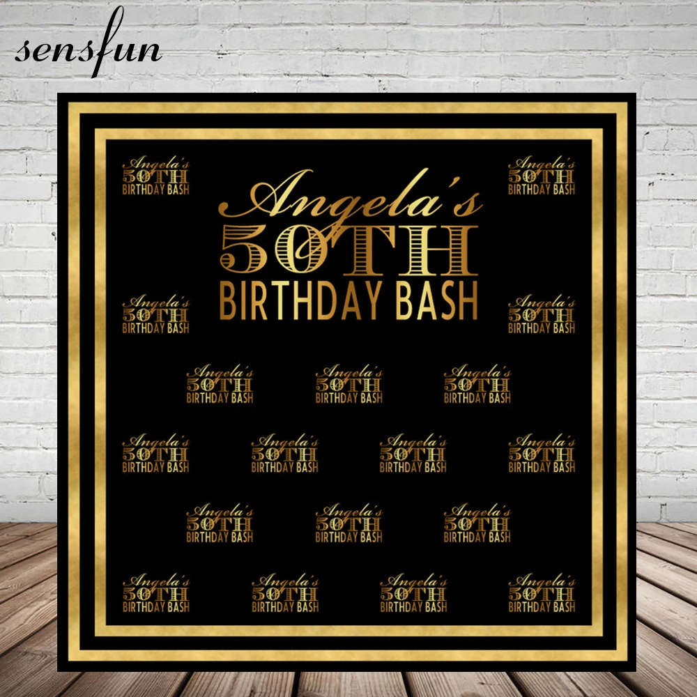 

Sensfun Happy 50th День рождения фон для Для мужчин женский, черный Для Мужчин Черная Золотая оправа, фон для фотосъемки Фоны виниловые фоны для фото...
