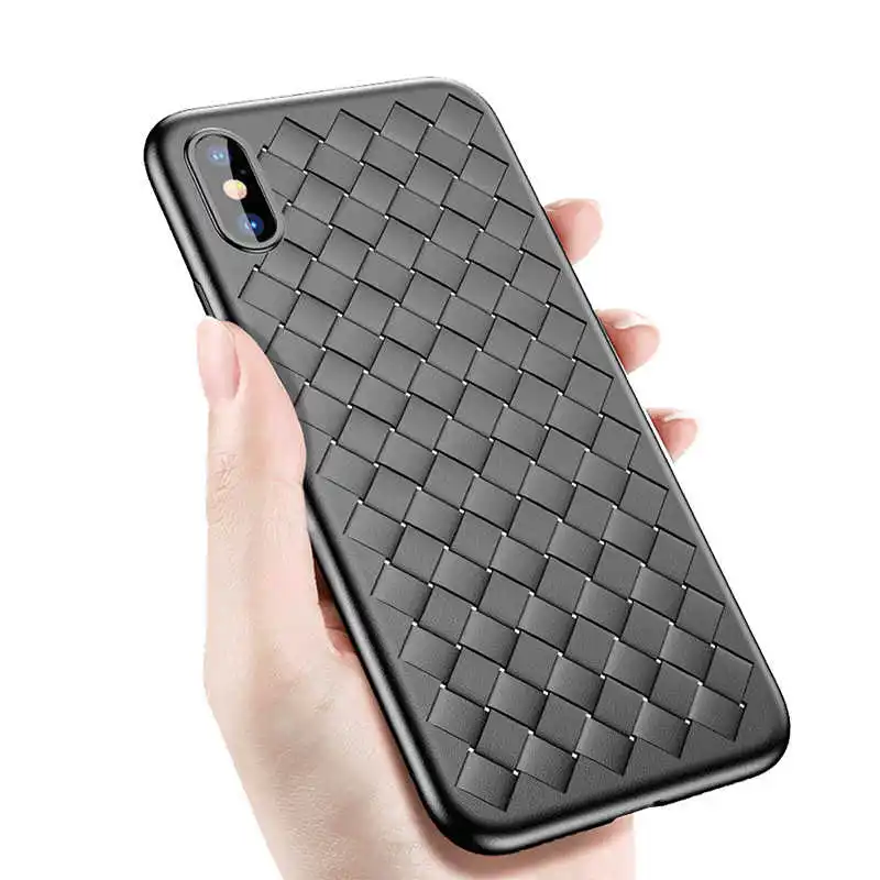 

Luxury Grid Woven Ultra Thin Soft Silicone Case For iphone X XR XS Max 6 6S 7 8 Plus Back cover Business For Coque iphone 8plus