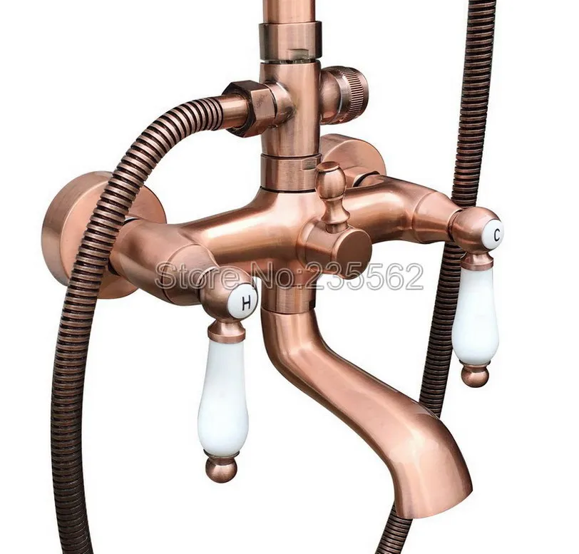 Современный настенный смеситель для ванной комнаты с красными медными кранами и