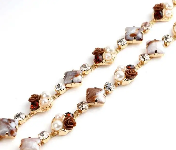 1 ярд розовые жемчужные бусины в форме цветка стразы кисточки Посеребренная