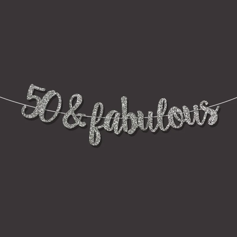 Золотой/черный/серебряный блеск 50& замечательный баннер 50th happpy День Рождения Декор 50 юбилейные праздничные украшения поставки - Цвет: silver