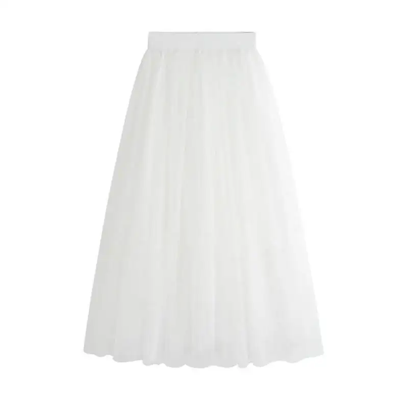 Summer Tulle Long Skirts Women Black Beige Gray White Mesh Pleated Skirt Layers Boal Gown Girl Vacation Beach Skirts