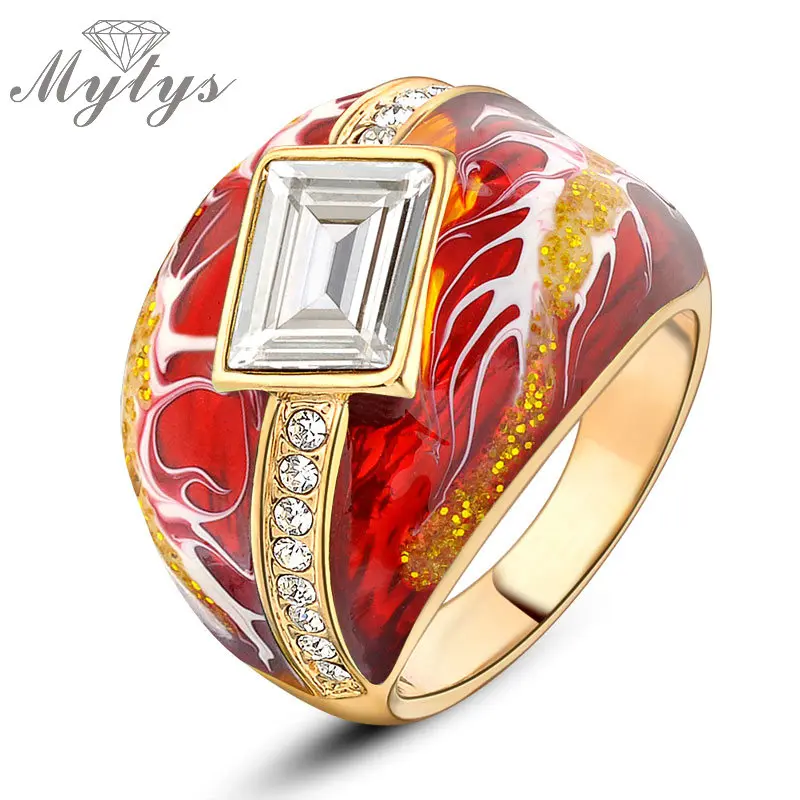 Женское кольцо с эмалью Mytys 4 цвета зеленое черное красное R194 R199 R944 R949|enamel ring|fashion