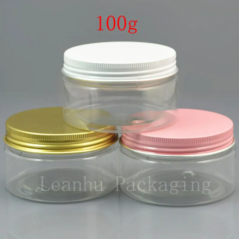 100ml x 50 empty transparent PET cream jar containing solid perfumes 100cc cosmetic bottle with white / pink / gold aluminum cap