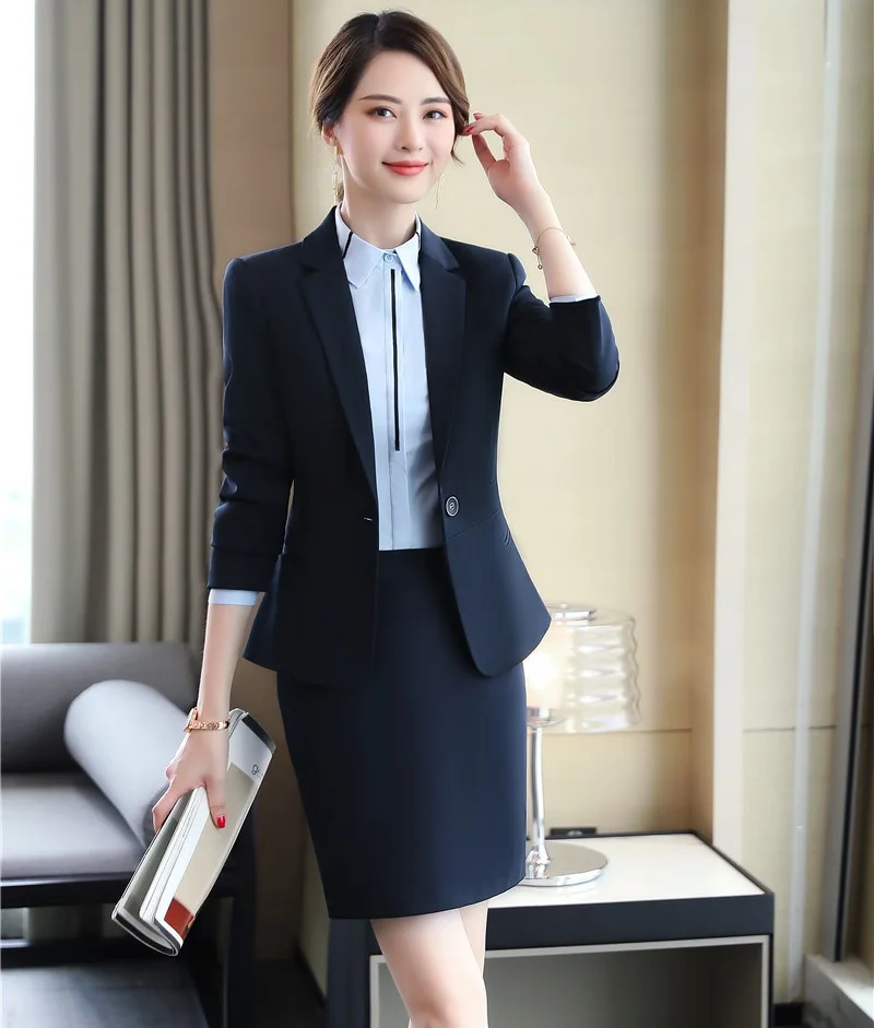 Formal Black Blazer Women Business Skirt Suits and Jacket Sets Ladies Work Wear Office Uniform Style | Женская одежда