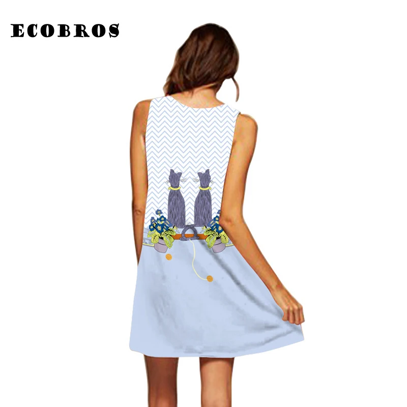 Женское Короткое платье без рукавов ECOBROS свободное повседневное мини-платье с