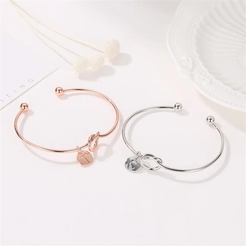 2019 ID Bracelets Silver Rose Color Letter Bangles Knot Charm Open Cuff Bangle Woman Personality Jewelry Gifts |